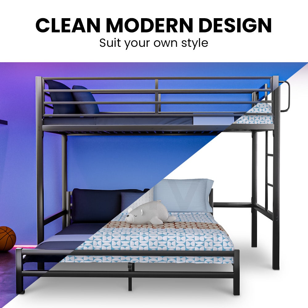KINGSTON SLUMBER Single Loft Bed And Double Underbed Multifunctional Space Saving with Fixed Ladder Matte Dark Grey
