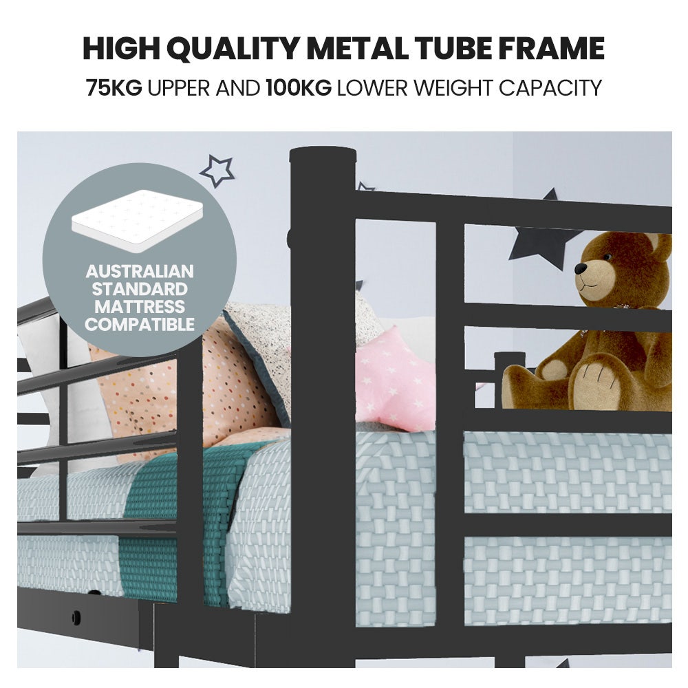 Kingston Slumber 2in1 King Single Metal Bunk Bed Frame with Modular Design Dark Matte Grey Furniture > Bedroom > Beds &