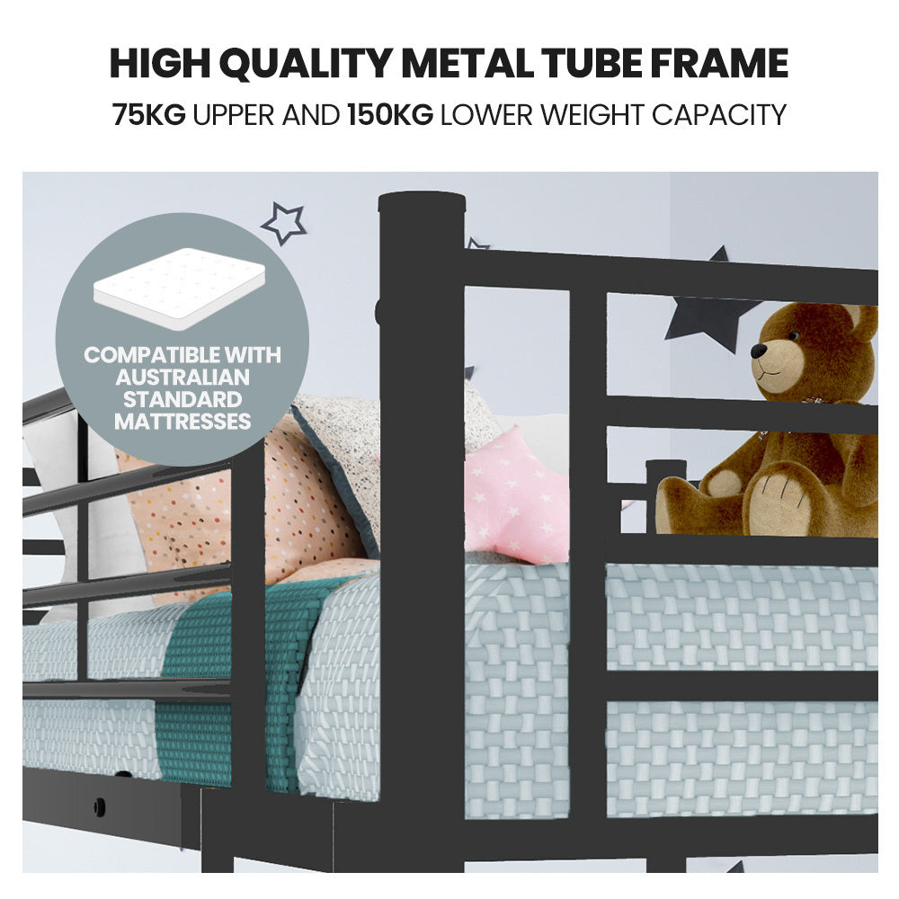 Kingston Slumber Metal Single over Double Bunk Bed Frame Dark Matte Grey Furniture > Bedroom > Beds & Bed Frames