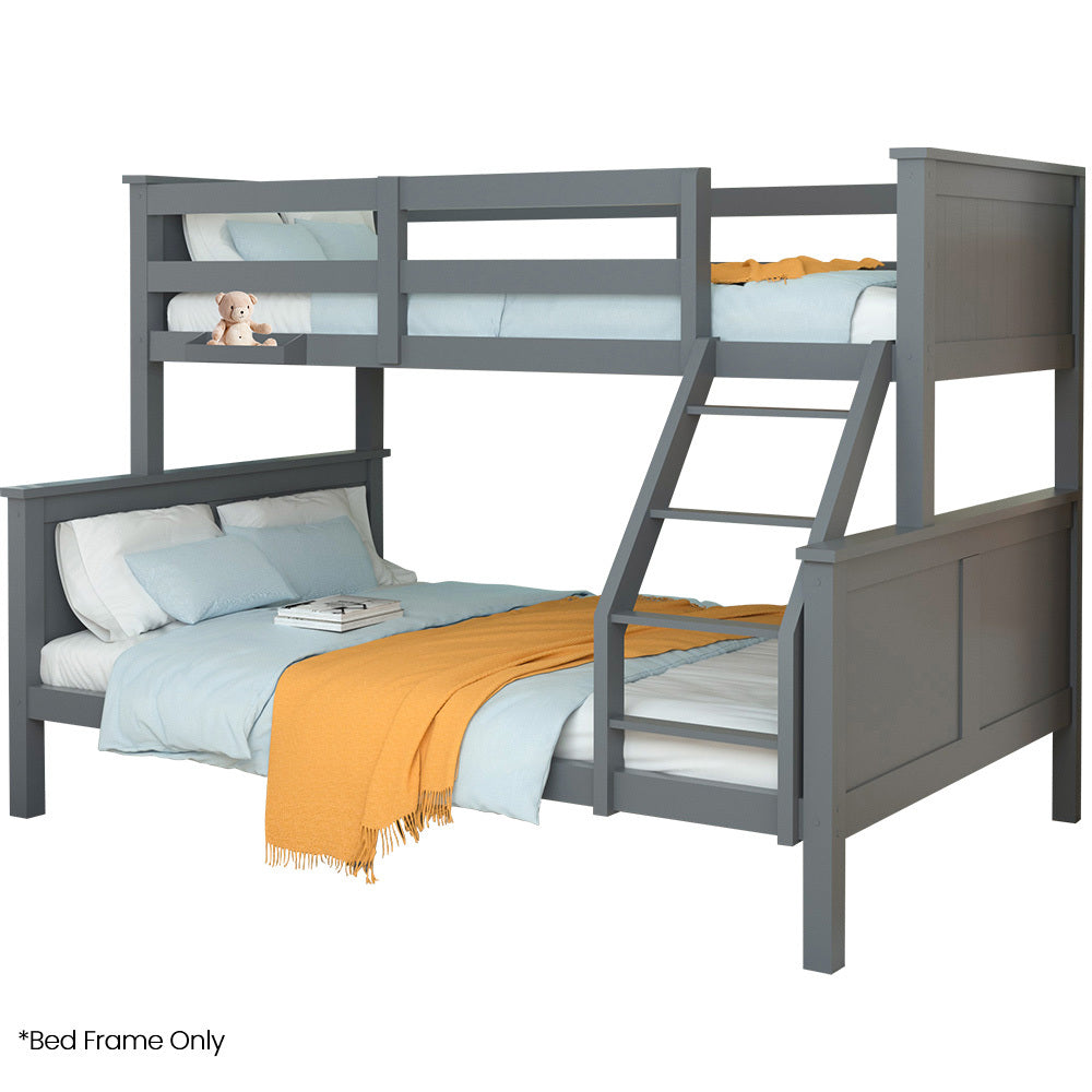 Kingston Slumber Triple Wooden Single Over Double Bunk Bed Frame for Kids Convertible Design Grey - Furniture > Bedroom