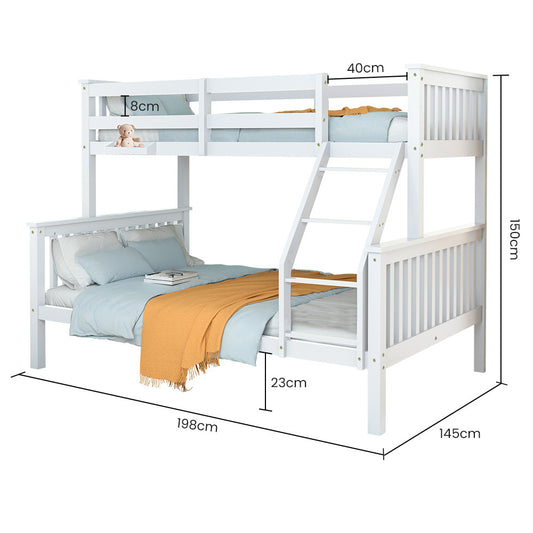 Kingston Slumber Single Over Double Wooden Bunk Bed Frame Triple Solid Pine 2-in-1 Modular Design Converts to 2 Beds