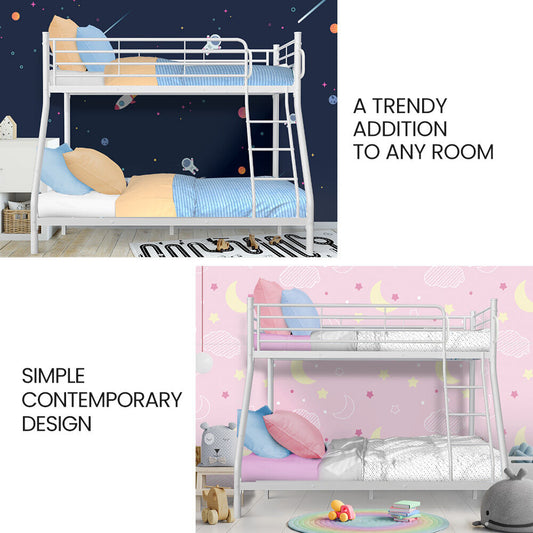 KINGSTON SLUMBER Single over Double Metal Bunk Bed Frame Matte White - Furniture > Bedroom > Beds & Bed Frames