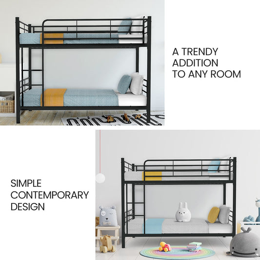 Kingston Slumber 2in1 Single Metal Bunk Bed Frame with Modular Design Dark Matte Grey Furniture > Bedroom > Beds & Bed