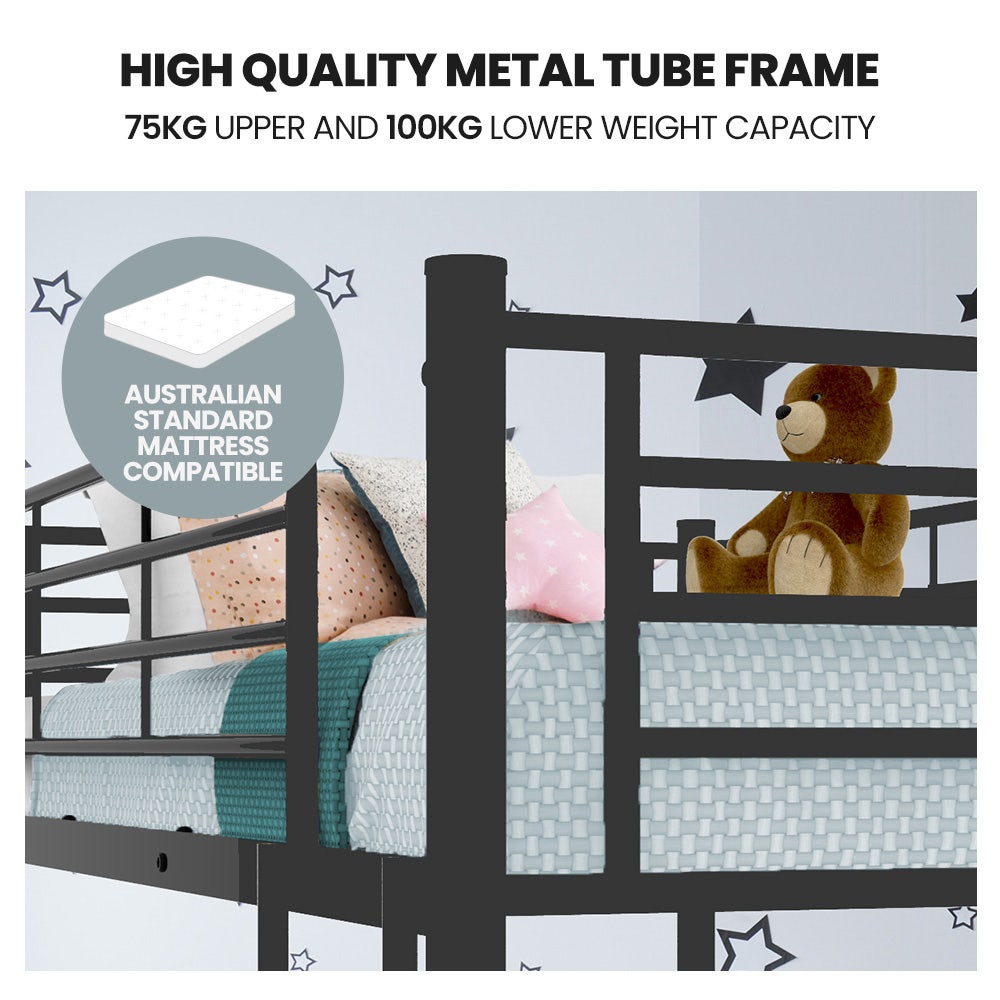 Kingston Slumber 2in1 Single Metal Bunk Bed Frame with Modular Design Dark Matte Grey Furniture > Bedroom > Beds & Bed