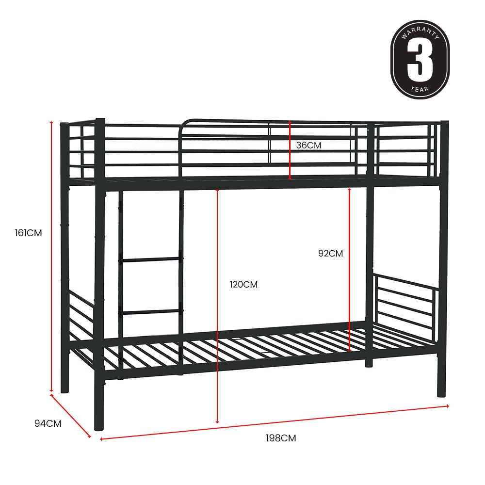 Kingston Slumber 2in1 Single Metal Bunk Bed Frame with Modular Design Dark Matte Grey Furniture > Bedroom > Beds & Bed