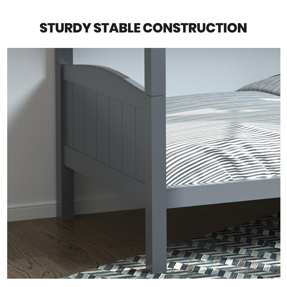 KINGSTON SLUMBER Single Bunk Bed Frame Solid Pine 2 in 1 Modular Design Convert to 2 Single Beds Grey Furniture >