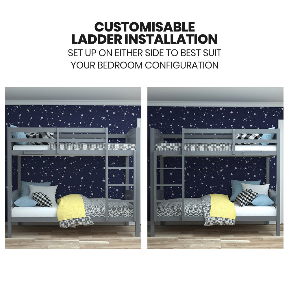 KINGSTON SLUMBER Single Bunk Bed Frame Solid Pine 2 in 1 Modular Design Convert to 2 Single Beds Grey Furniture >