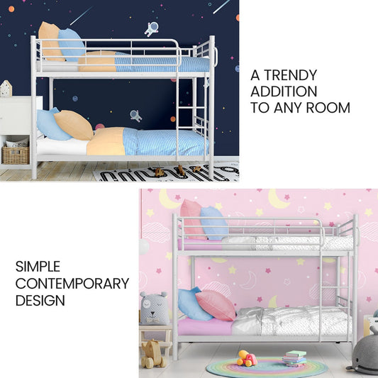KINGSTON SLUMBER 2in1 Single Metal Bunk Bed Frame with Modular Design Matte White - Furniture > Bedroom > Beds & Bed
