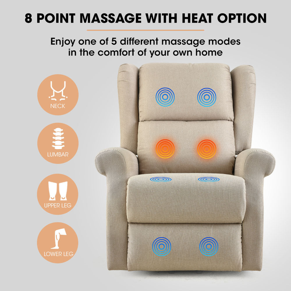 FORTIA Electric Recliner Lift Heat Chair for Elderly Massage Heat Therapy Aged Care Beige Furniture > Bar Stools &