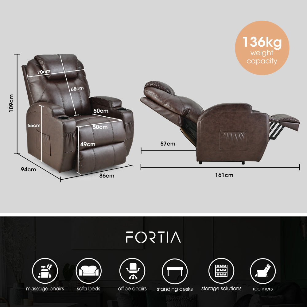 FORTIA Electric Massage Lift Recliner Chair Faux Leather 8 Point Massage Heating Dark Crimson Furniture > Bar Stools &