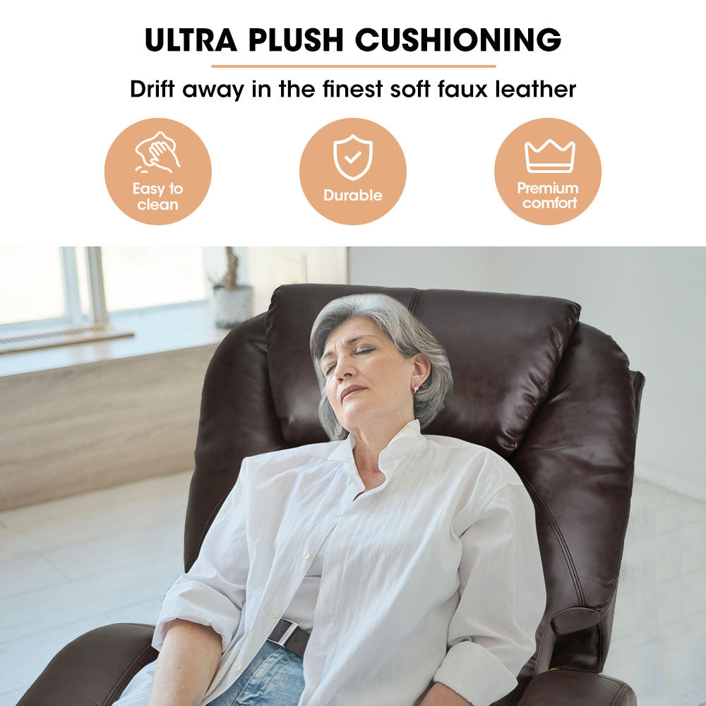 FORTIA Electric Massage Lift Recliner Chair Faux Leather 8 Point Massage Heating Dark Crimson Furniture > Bar Stools &