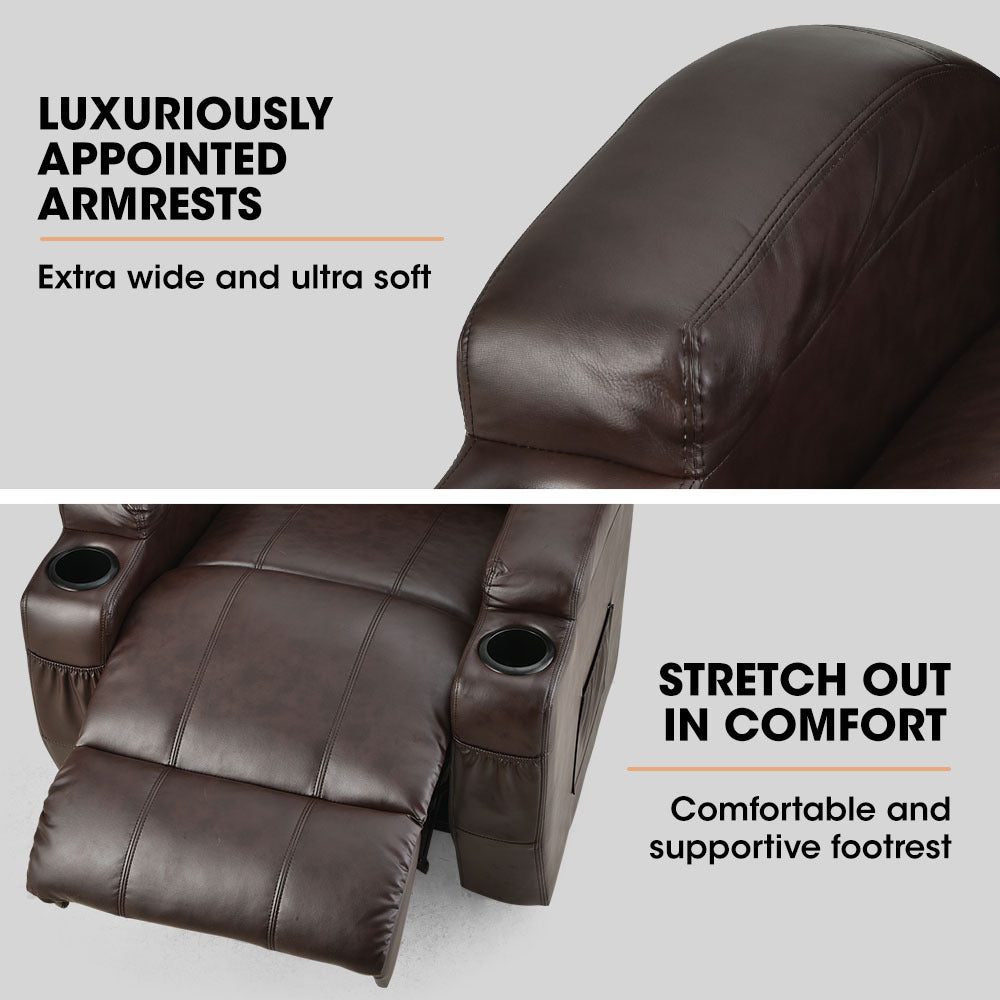 FORTIA Electric Massage Lift Recliner Chair Faux Leather 8 Point Massage Heating Dark Crimson Furniture > Bar Stools &