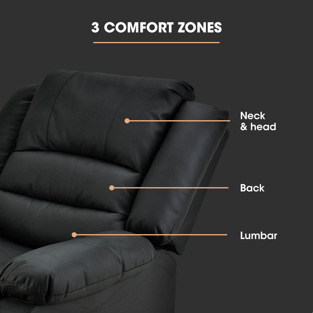 FORTIA Luxury Recliner Lounge Chair Single Faux Leather Armchair for Home Theatre Cinema Elderly Black - Furniture >