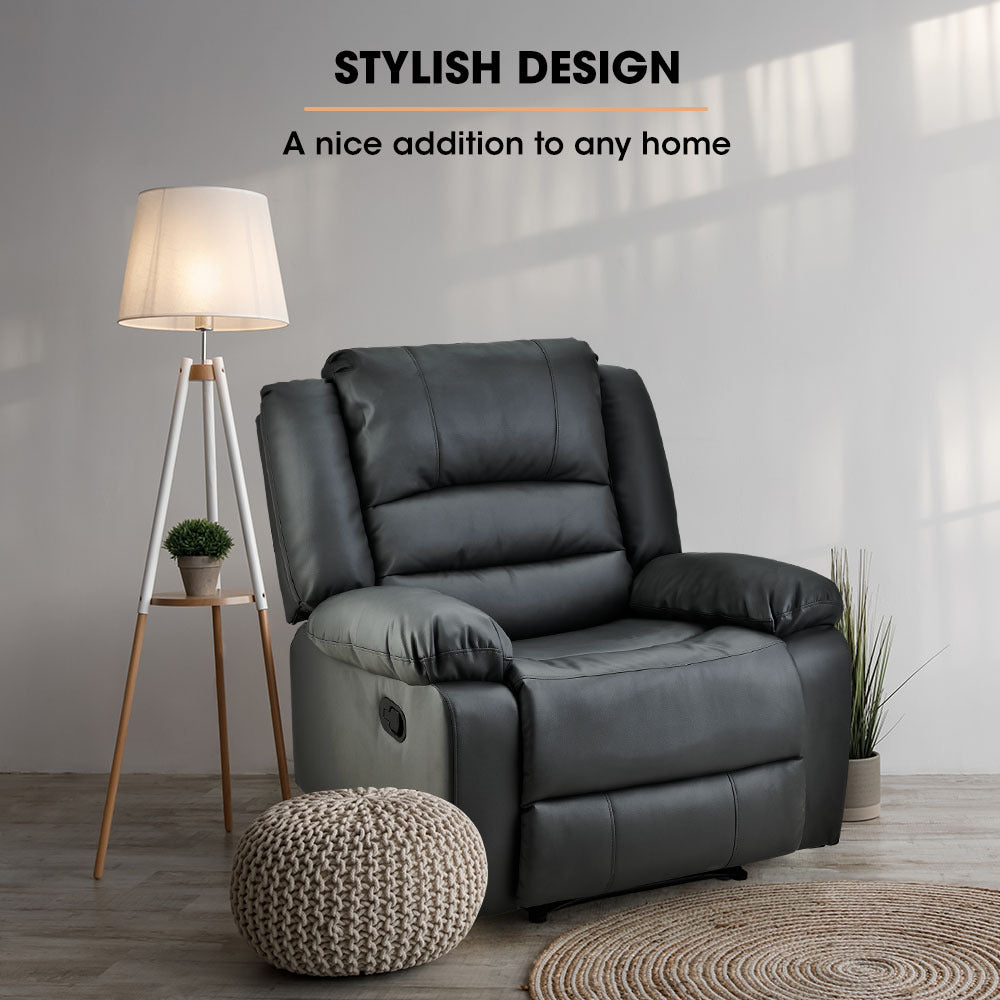 FORTIA Luxury Recliner Lounge Chair Single Faux Leather Armchair for Home Theatre Cinema Elderly Black - Furniture >