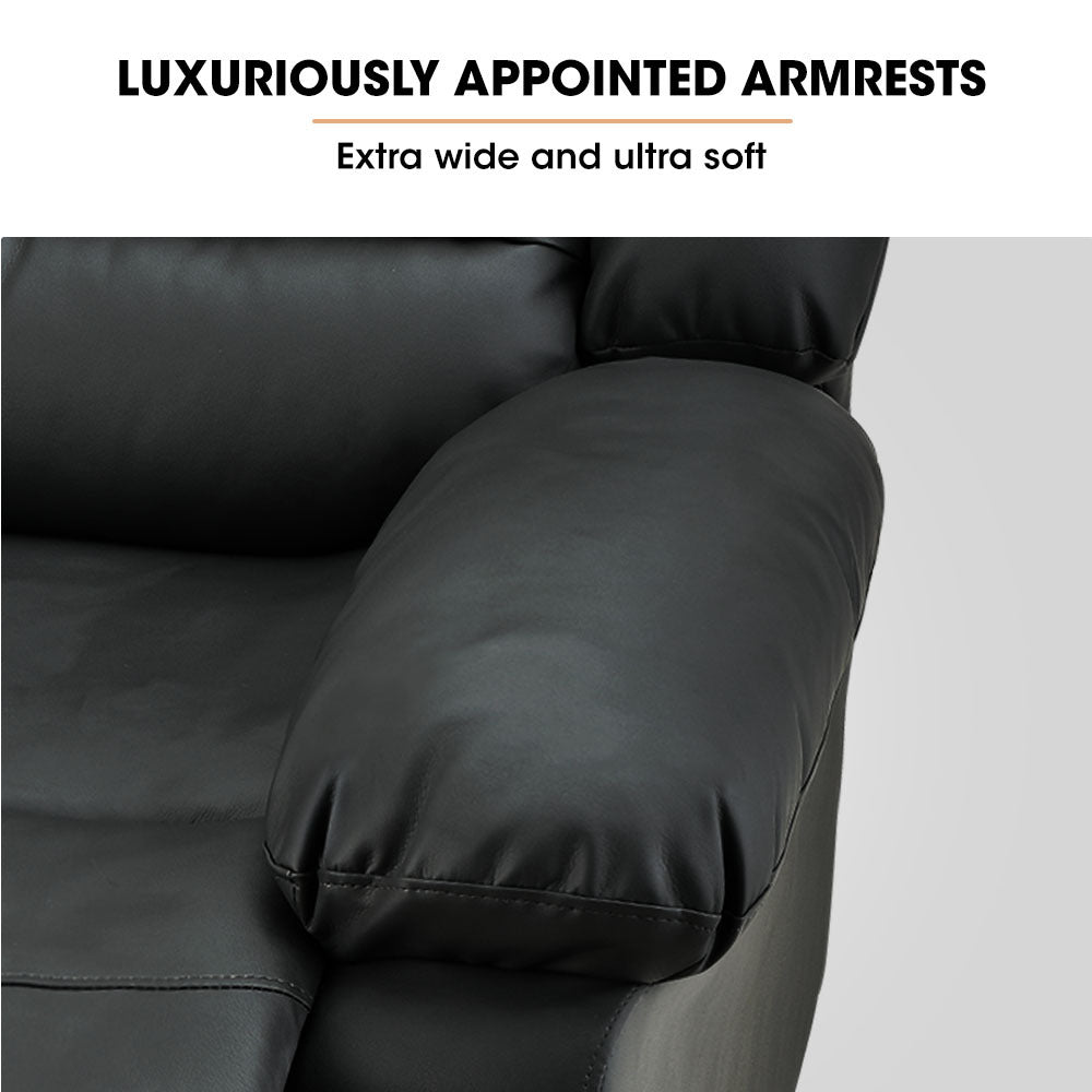 FORTIA Luxury Recliner Lounge Chair Single Faux Leather Armchair for Home Theatre Cinema Elderly Black - Furniture >