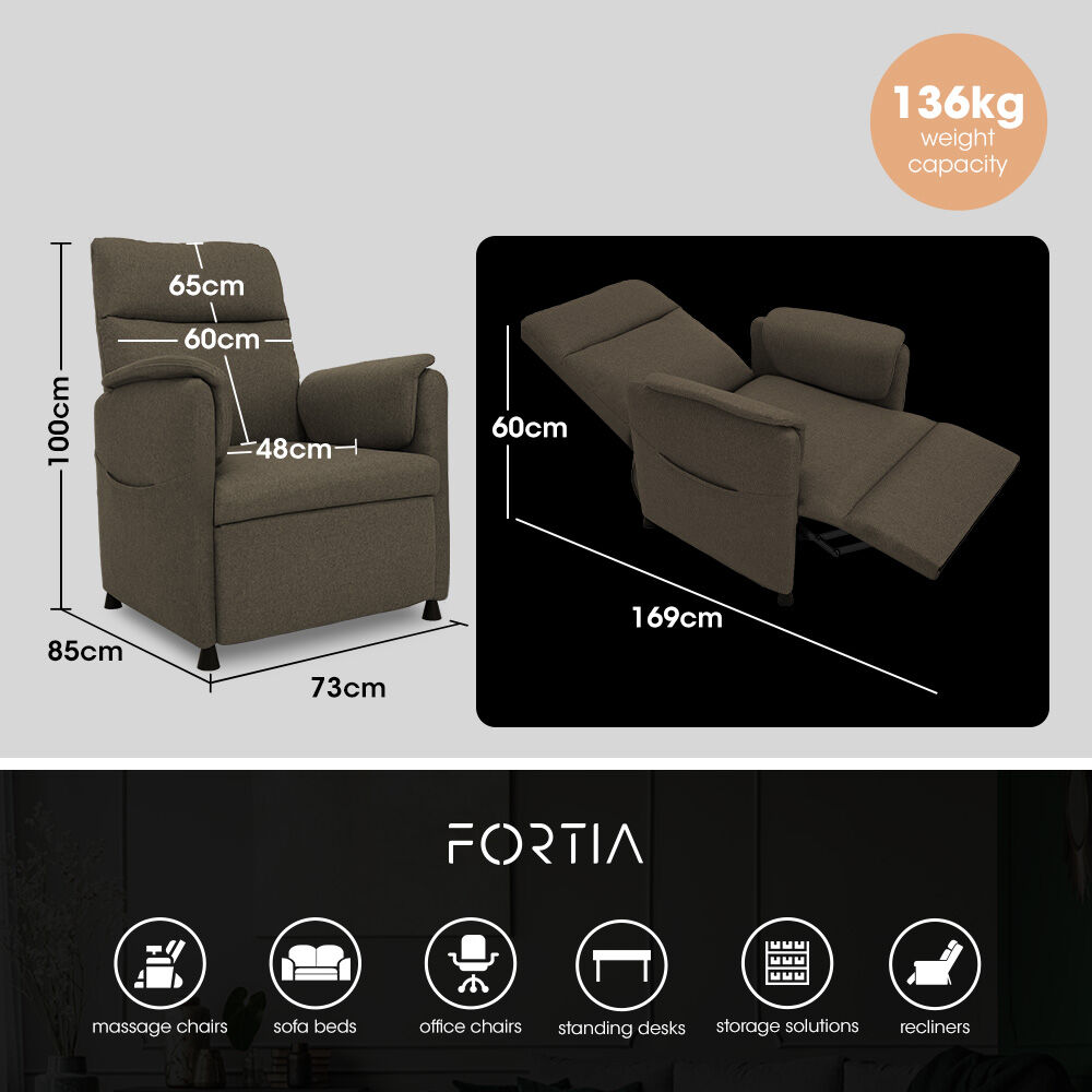 FORTIA Electric Armchair Recliner Single Fabric Chair Biege - Furniture > Bar Stools & Chairs > Arm Chairs & Recliners