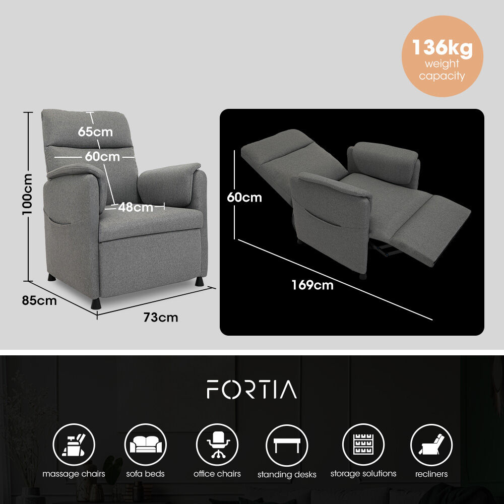 FORTIA Electric Armchair Recliner Single Fabric Chair Grey - Furniture > Bar Stools & Chairs > Arm Chairs & Recliners