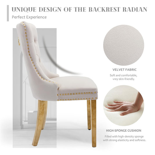 AADEN 6x Velvet Dining Chairs with Golden Metal Legs Beige Furniture > Dining > Dining Set
