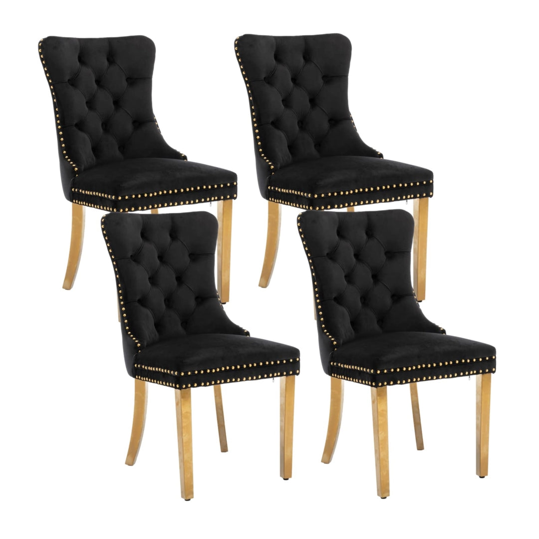 4x Velvet Dining Chairs with Golden Metal Legs Black Furniture > Dining > Dining Set