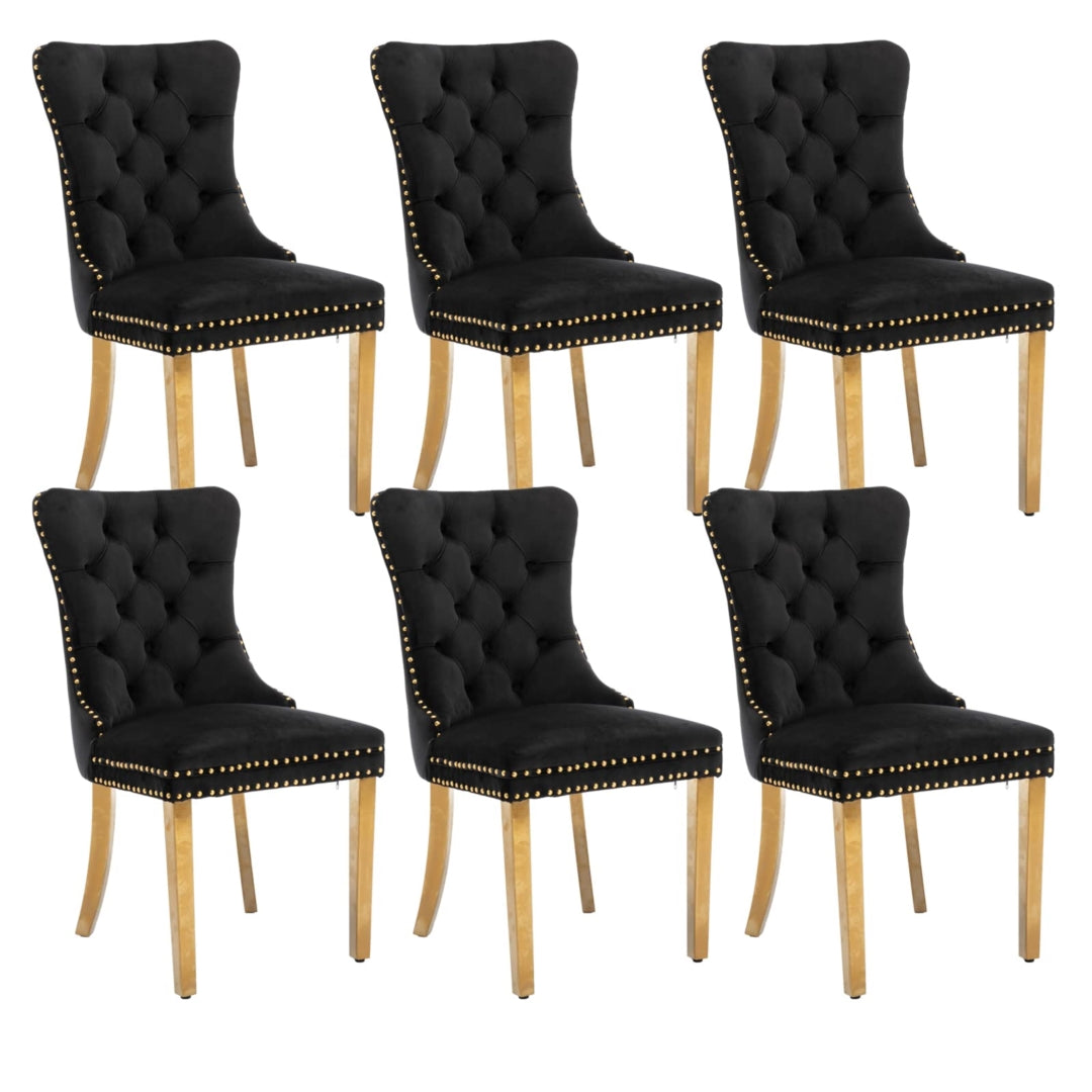 6x Velvet Dining Chairs with Golden Metal Legs Black Furniture > Dining > Dining Set