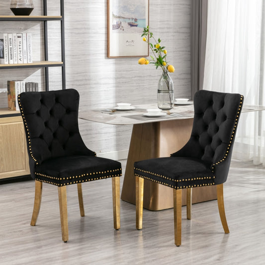 6x Velvet Dining Chairs with Golden Metal Legs-Black - Furniture > Dining > Dining Set