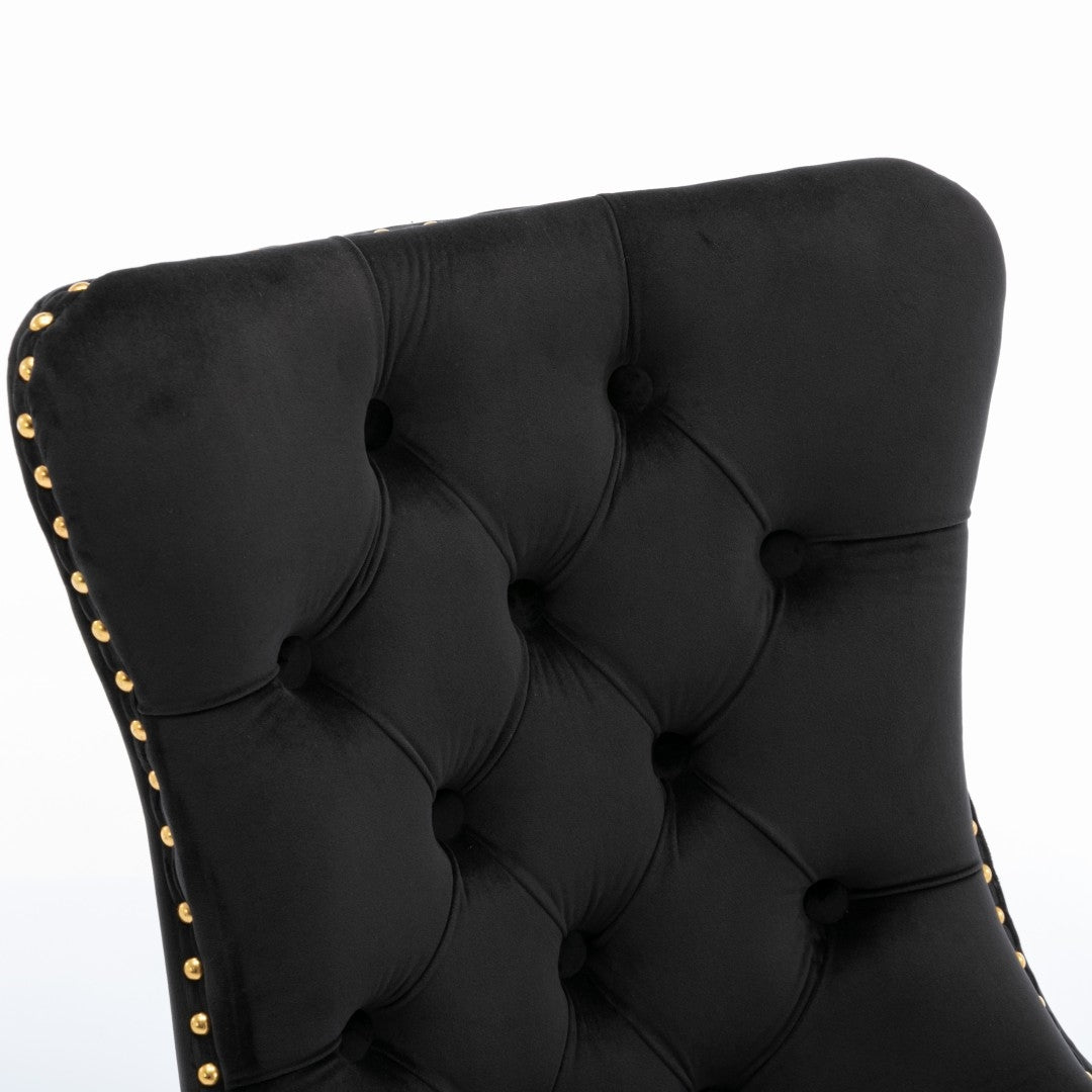 6x Velvet Dining Chairs with Golden Metal Legs Black Furniture > Dining > Dining Set