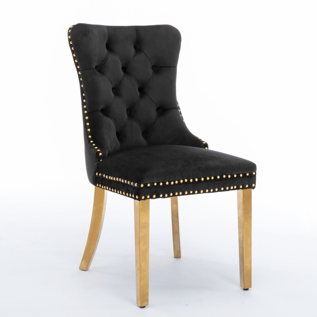 AADEN 2x Velvet Dining Chairs with Golden Metal Legs Black Furniture > Dining > Dining Set