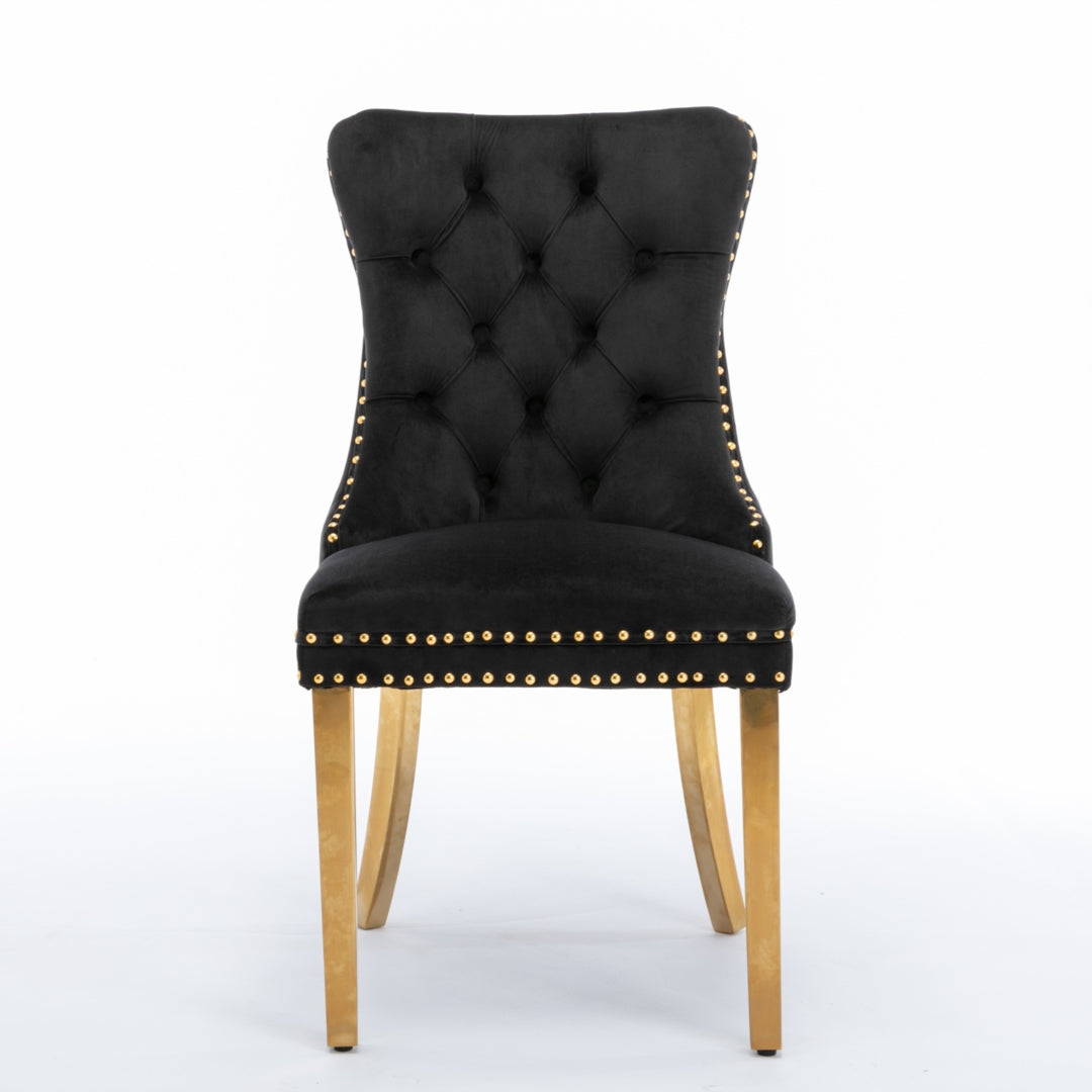 AADEN 2x Velvet Dining Chairs with Golden Metal Legs Black Furniture > Dining > Dining Set
