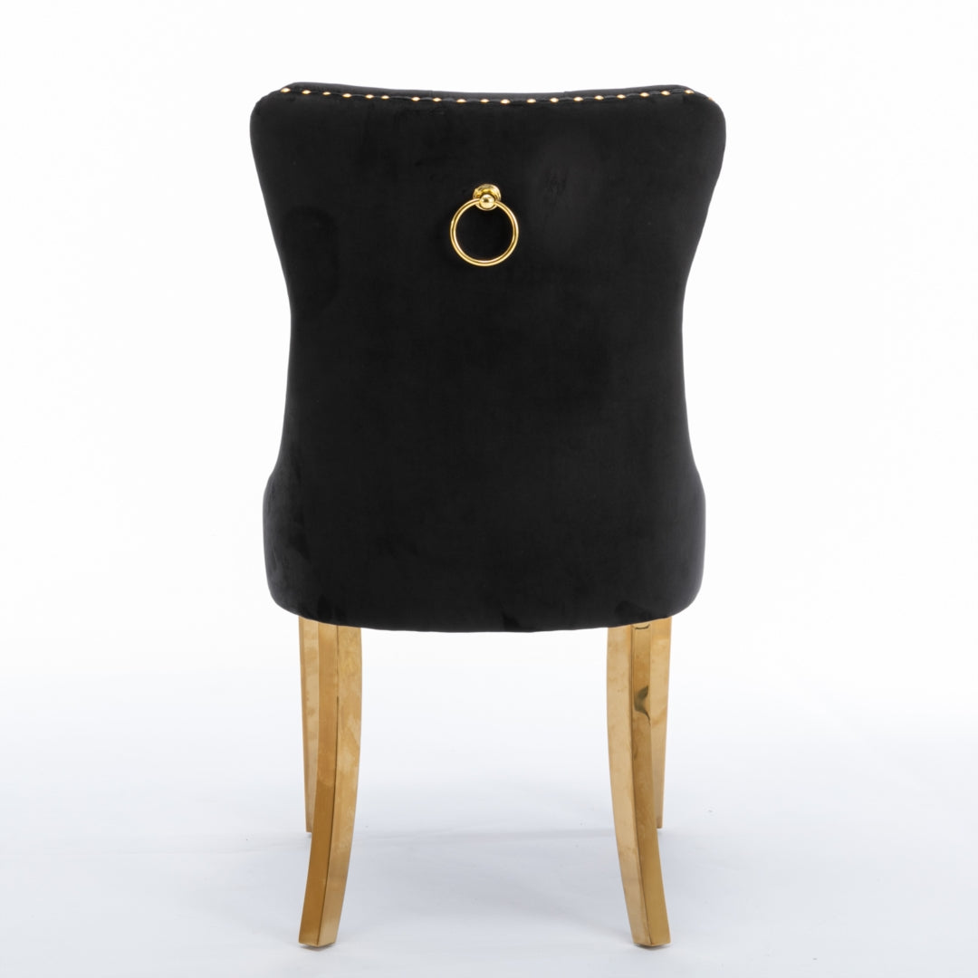 AADEN 2x Velvet Dining Chairs with Golden Metal Legs Black Furniture > Dining > Dining Set
