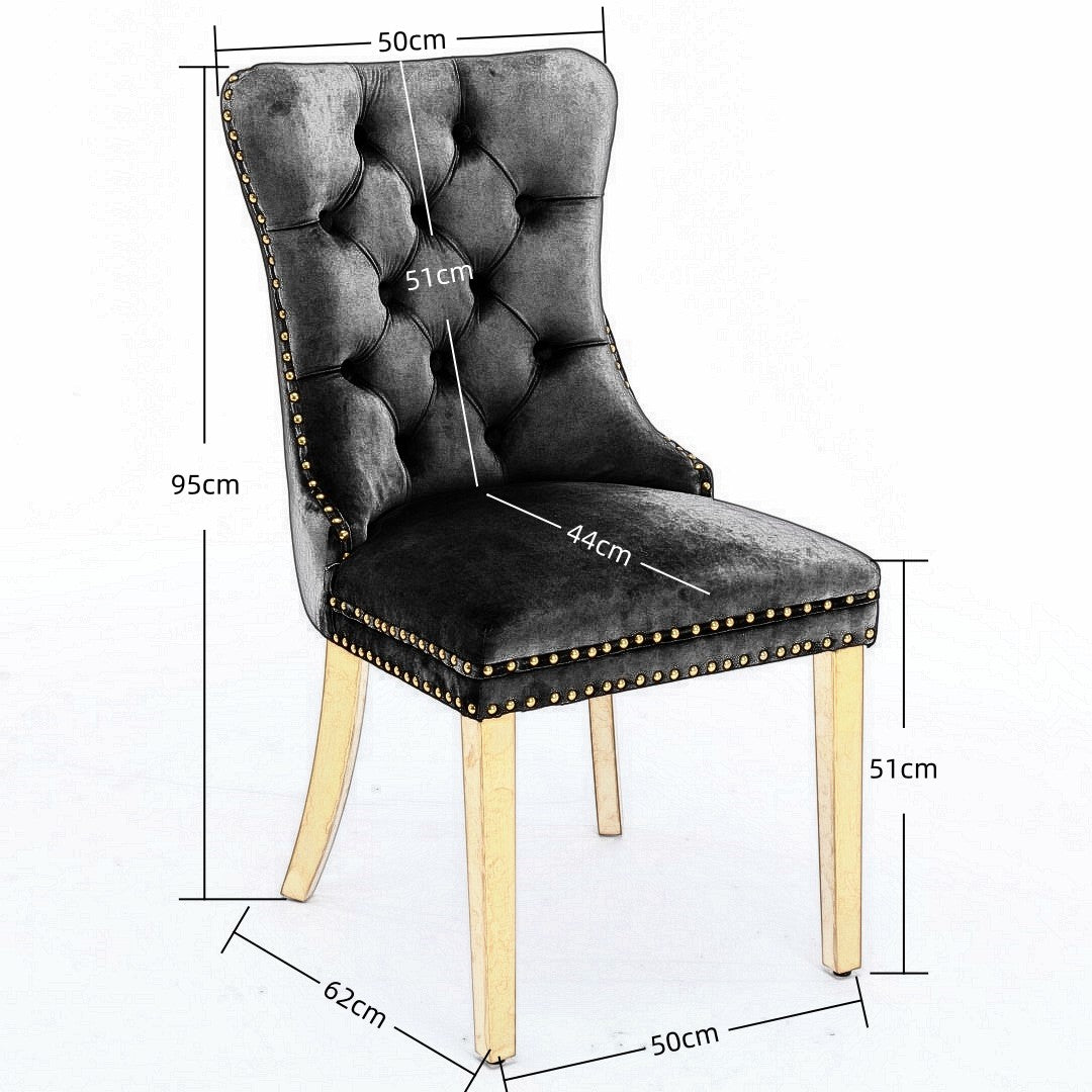 AADEN 2x Velvet Dining Chairs with Golden Metal Legs Black Furniture > Dining > Dining Set