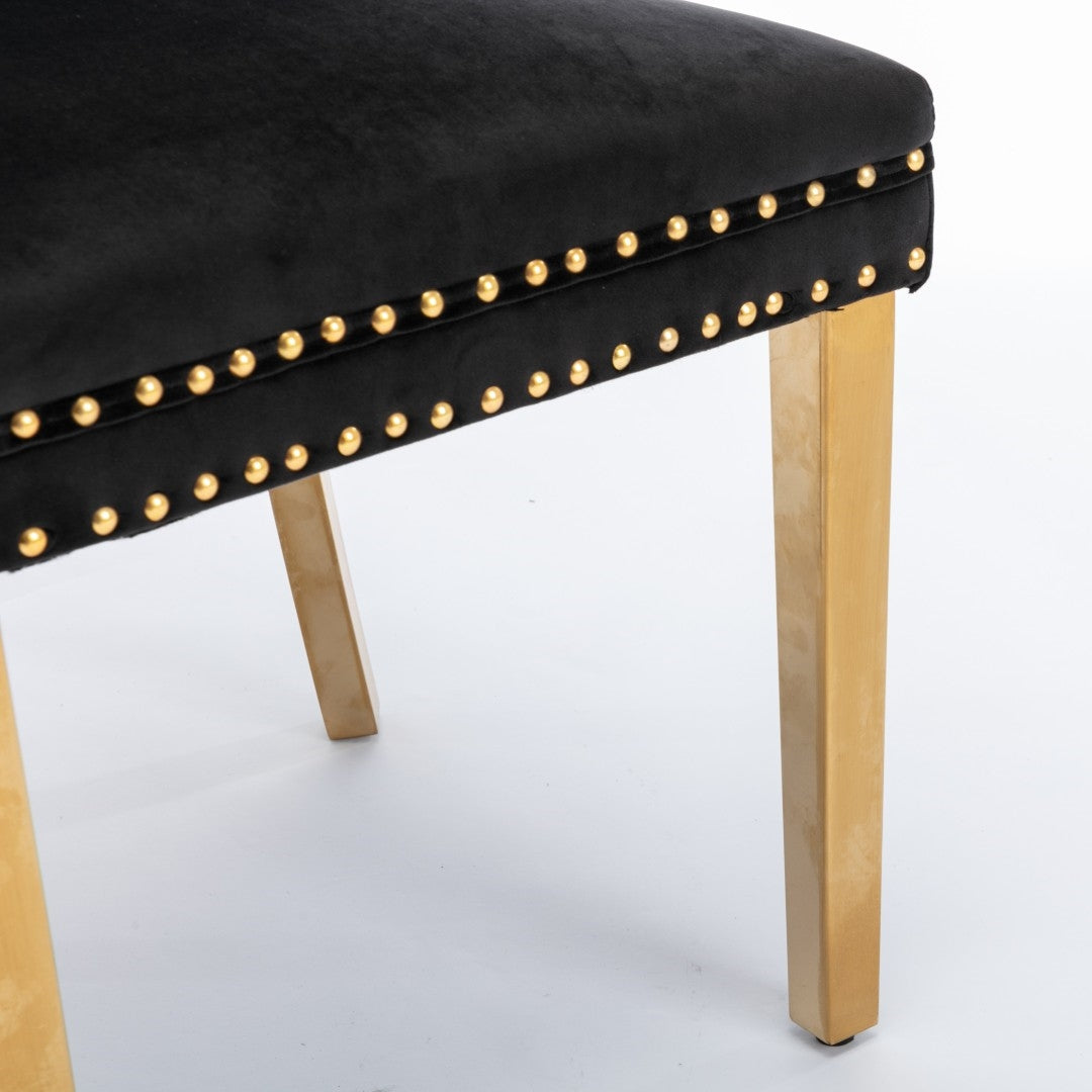 AADEN 2x Velvet Dining Chairs with Golden Metal Legs Black Furniture > Dining > Dining Set