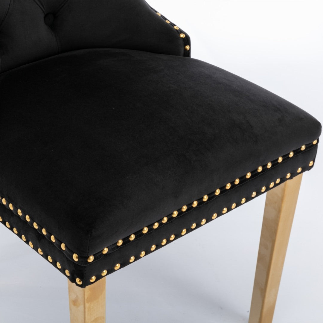AADEN 2x Velvet Dining Chairs with Golden Metal Legs Black Furniture > Dining > Dining Set