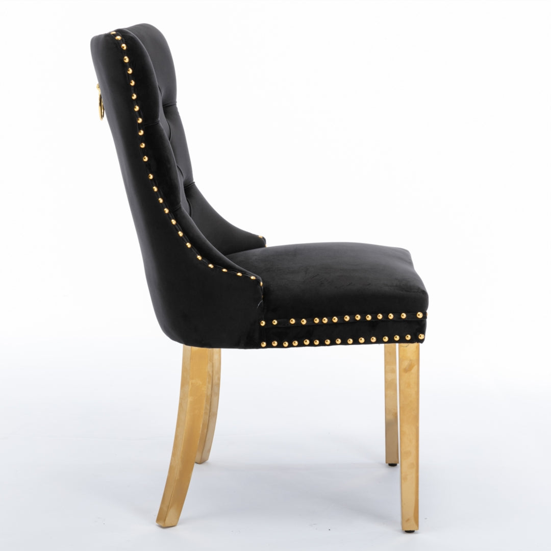 AADEN 2x Velvet Dining Chairs with Golden Metal Legs Black Furniture > Dining > Dining Set