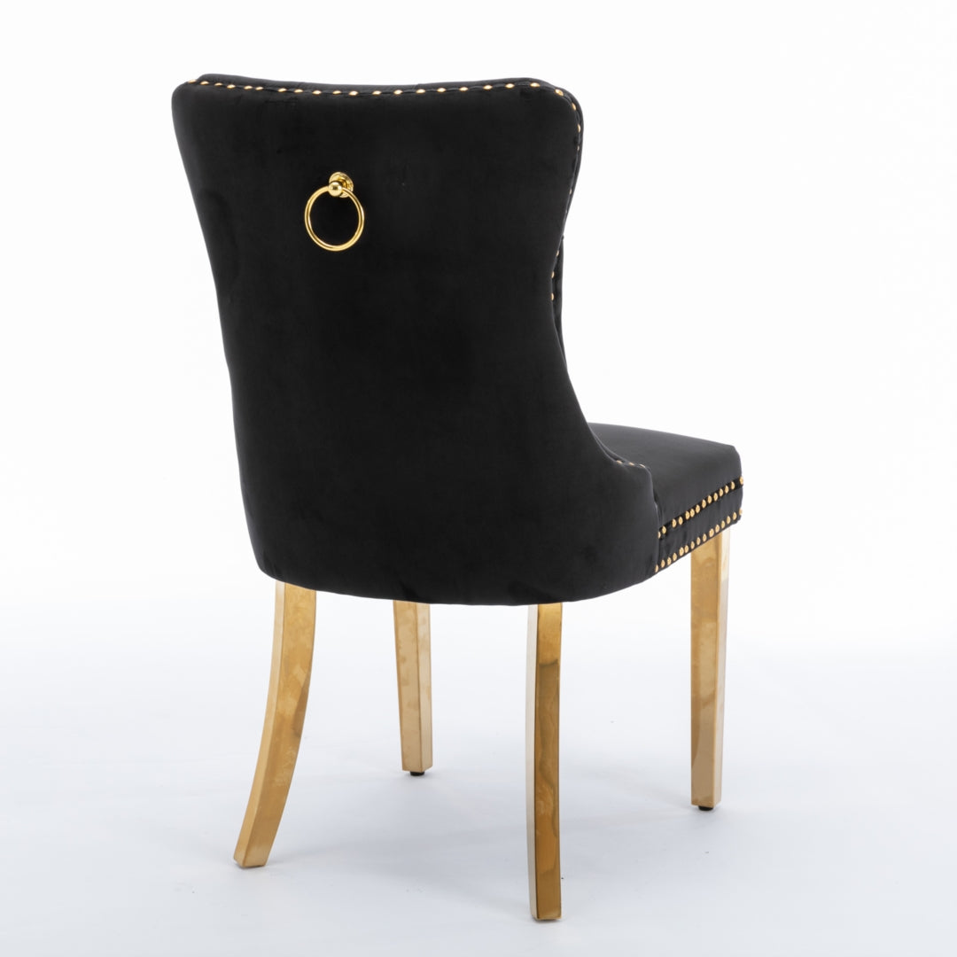 AADEN 2x Velvet Dining Chairs with Golden Metal Legs Black Furniture > Dining > Dining Set