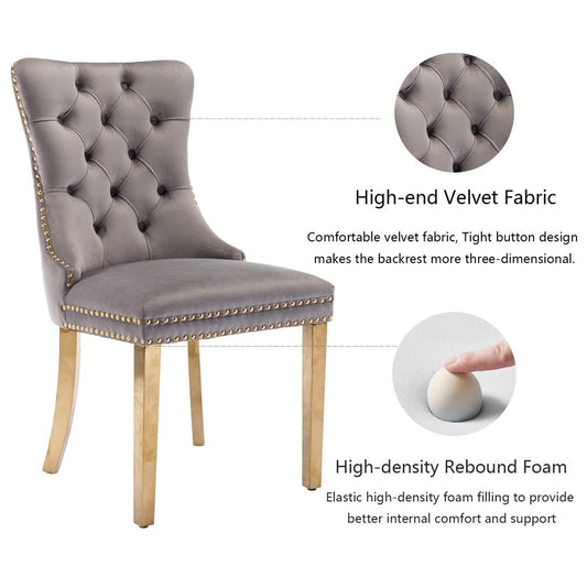 AADEN 6x Velvet Dining Chairs with Golden Metal Legs Grey Furniture > Dining > Dining Set
