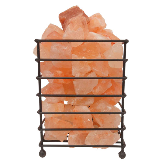 12V 12W Rectangle Iron Basket Himalayan Pink Salt Lamp Rock Crystal Bulb On/Off Home & Garden > Lighting > Table Lamps