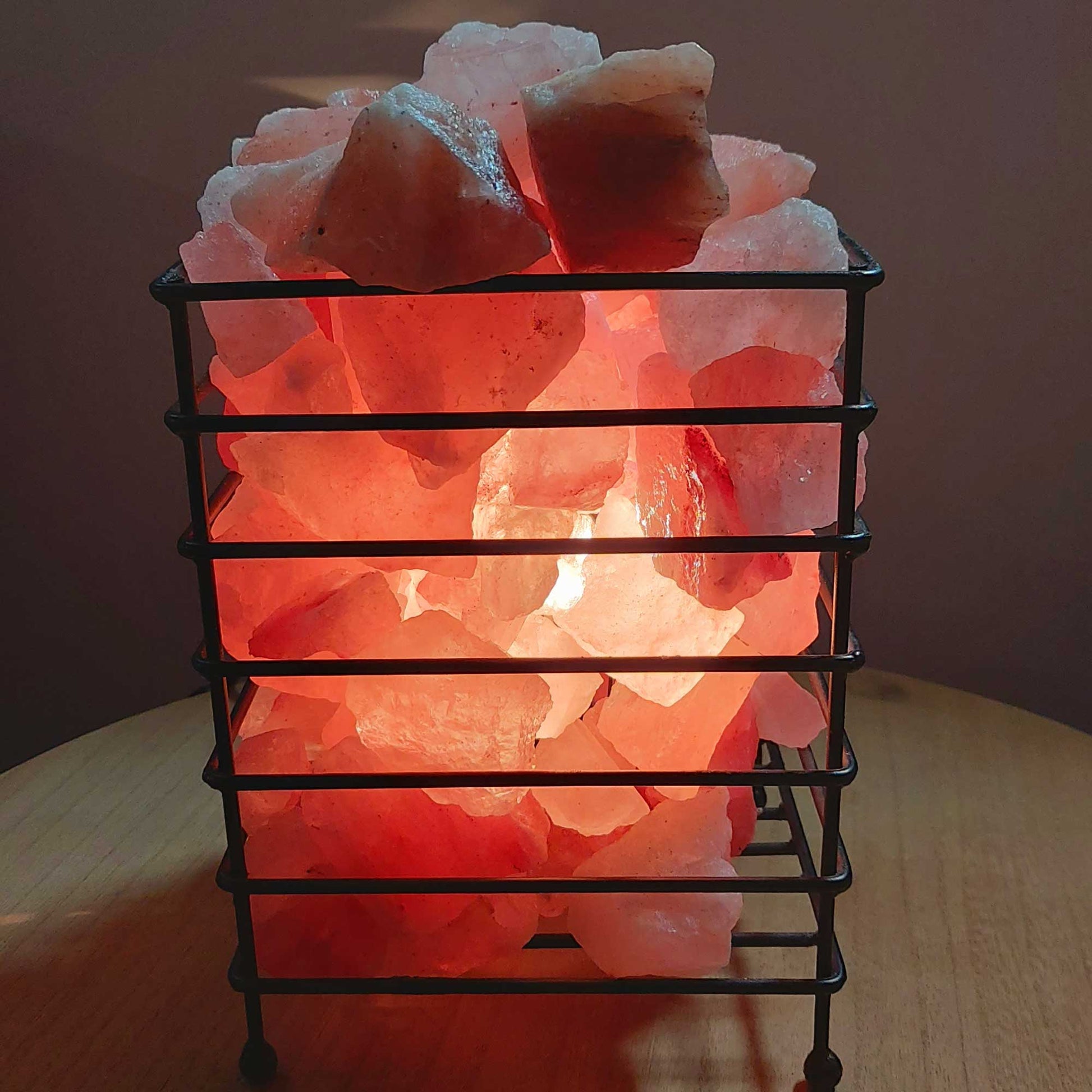 12V 12W Rectangle Iron Basket Himalayan Pink Salt Lamp Rock Crystal Bulb On/Off Home & Garden > Lighting > Table Lamps
