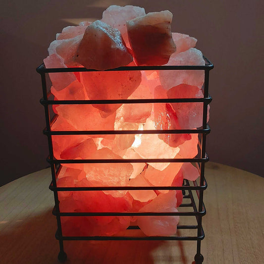 12V 12W Rectangle Iron Basket Himalayan Pink Salt Lamp Rock Crystal Bulb On/Off - Home & Garden > Lighting > Table Lamps