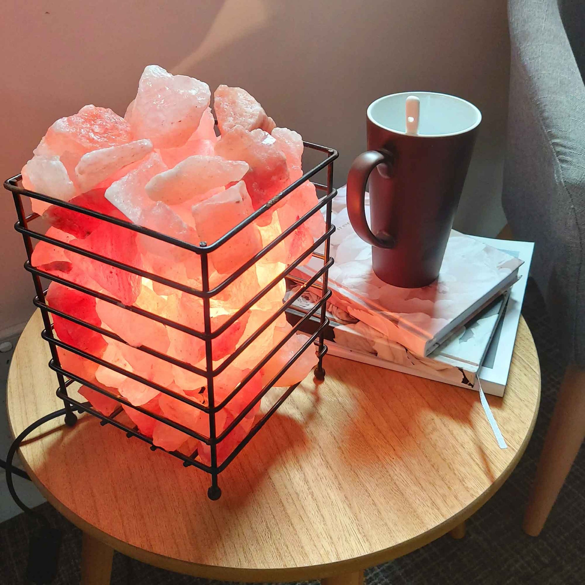 12V 12W Rectangle Iron Basket Himalayan Pink Salt Lamp Rock Crystal Bulb On/Off Home & Garden > Lighting > Table Lamps