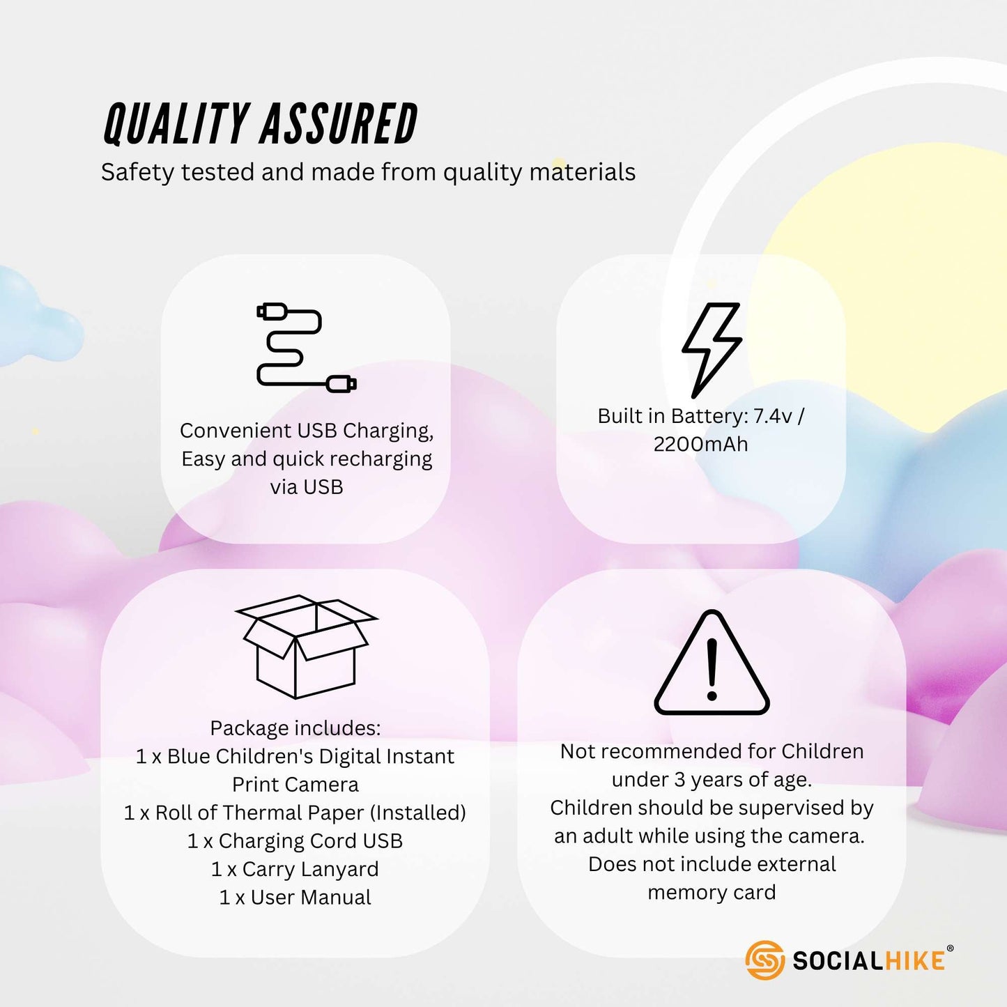 Kids Rechargeable Instant Print Camera Blue Digital Thermal Photo Video MP3 Audio & Video > Photography > Camera