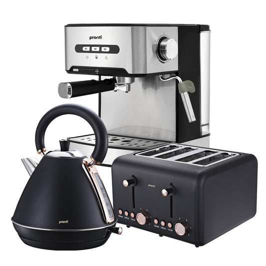 Pronti Toaster Kettle & Coffee Machine Breakfast Set - Black - Appliances > Kitchen Appliances