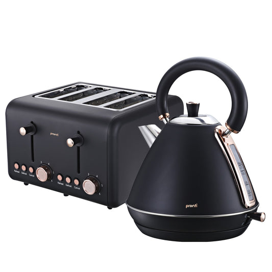 Pronti Rose Trim Collection Toaster & Kettle Bundle - Black - Appliances > Kitchen Appliances