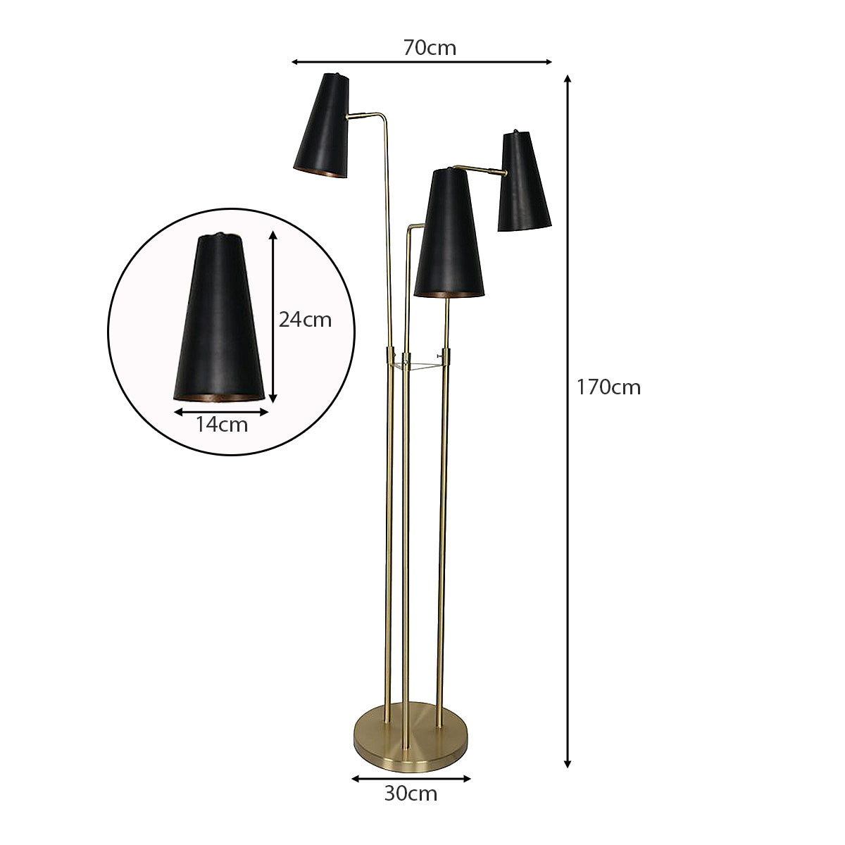 Sarantino Three Metal Shade Floor Lamp Home & Garden > Lighting > Table Lamps