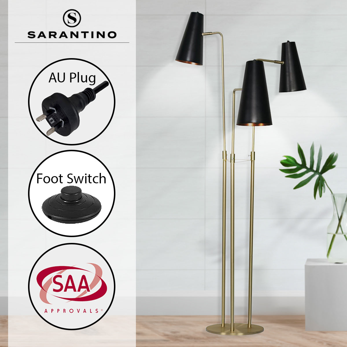 Sarantino Three Metal Shade Floor Lamp Home & Garden > Lighting > Table Lamps