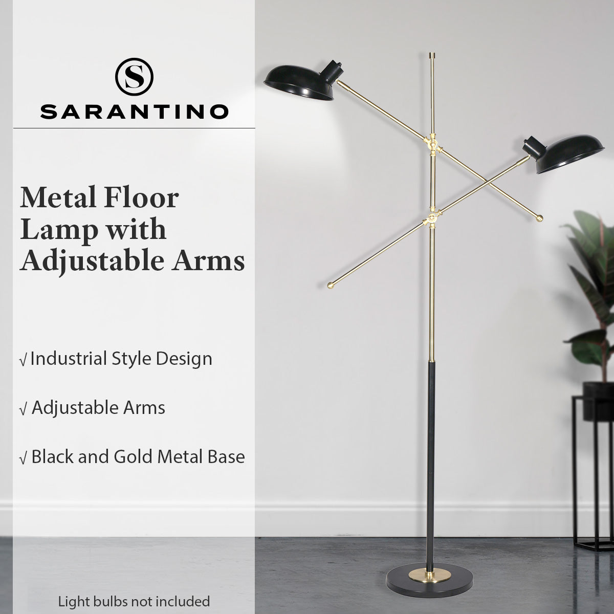 Sarantino Adjustable Two Light Lamp Black and Gold Finish - Home & Garden > Lighting > Night Lights & Ambient Lighting