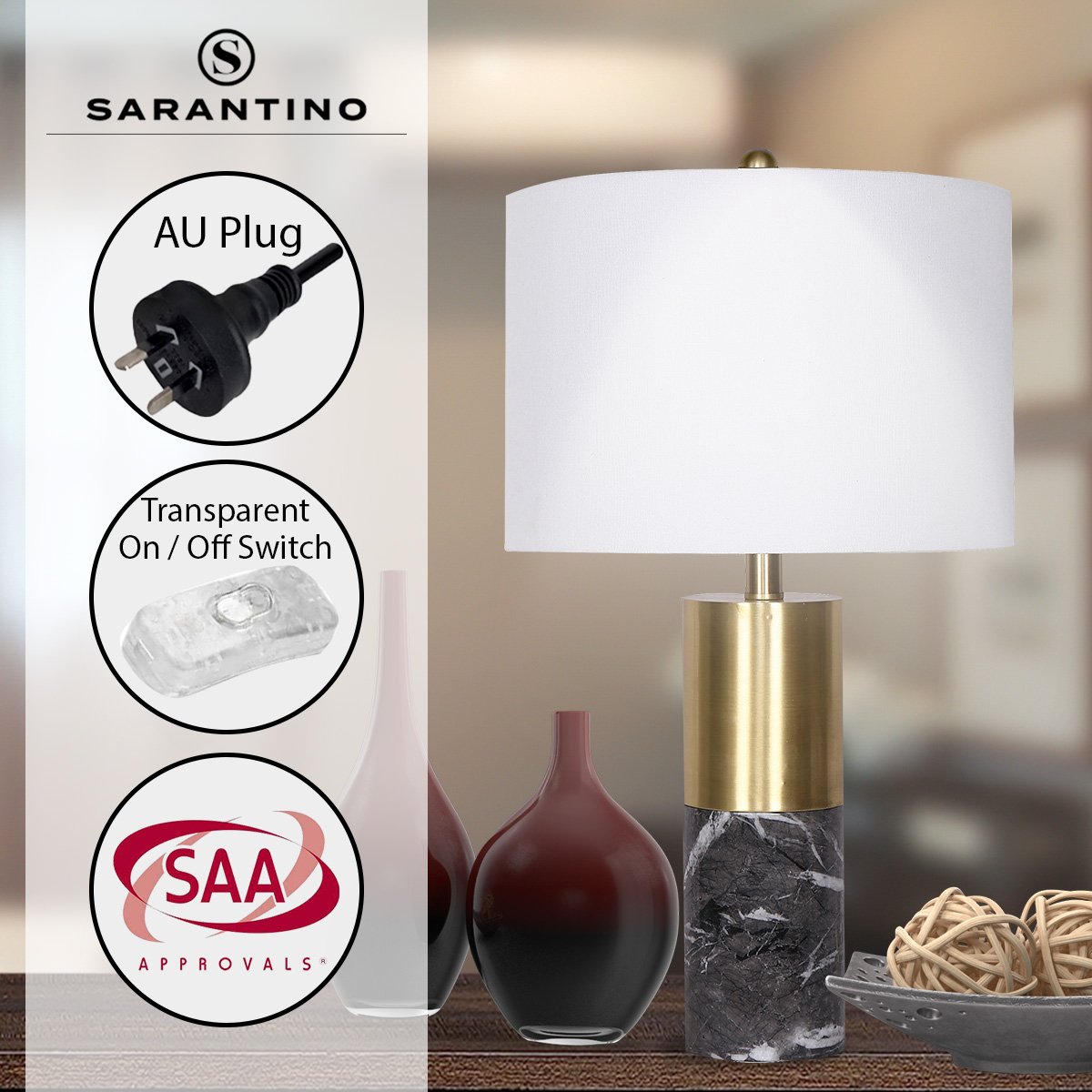 Sarantino Metal and Marble Table Lamp in Black Home & Garden > Lighting > Table Lamps