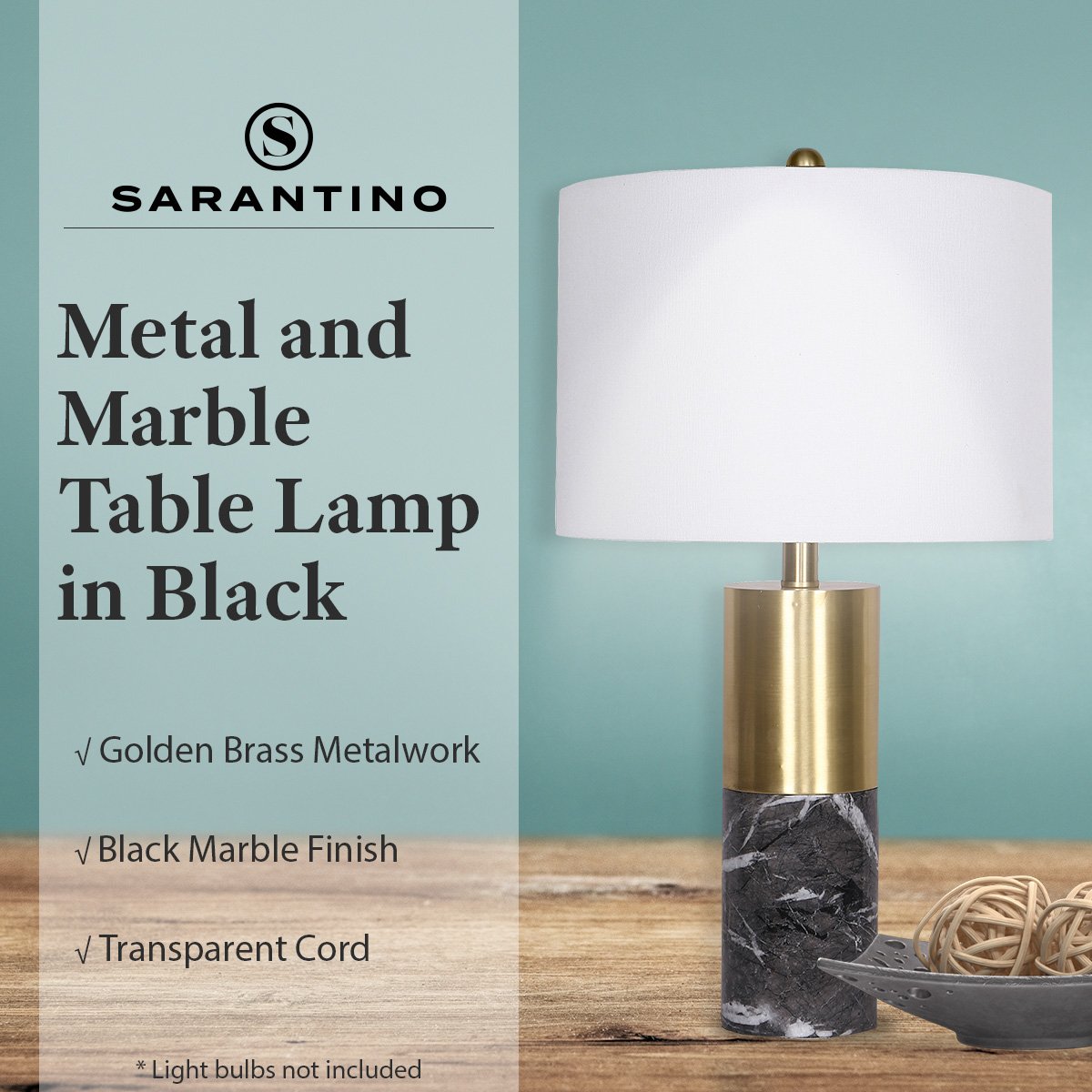 Sarantino Metal and Marble Table Lamp in Black Home & Garden > Lighting > Table Lamps