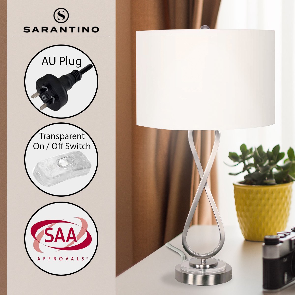 Sarantino Contemporary Table Lamp In Nickel Finish Home & Garden > Lighting > Table Lamps