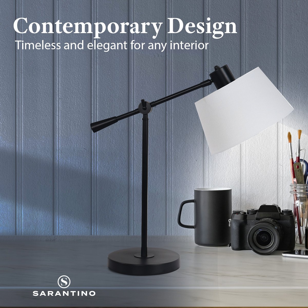 Sarantino Adjustable Metal Table Lamp In Black Home & Garden > Lighting > Table Lamps