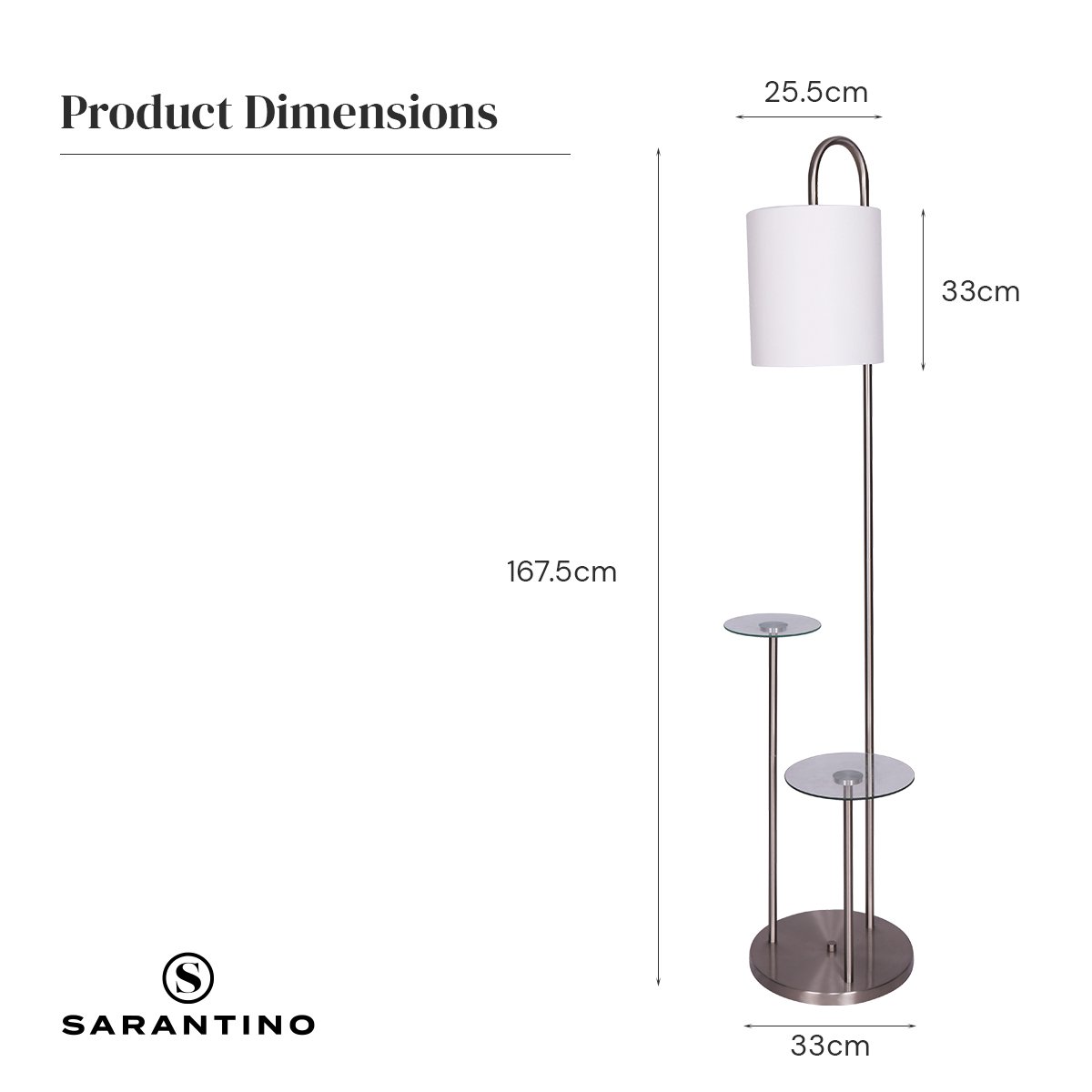 Sarantino Metal Floor Lamp with Glass Shelves Home & Garden > Lighting > Table Lamps